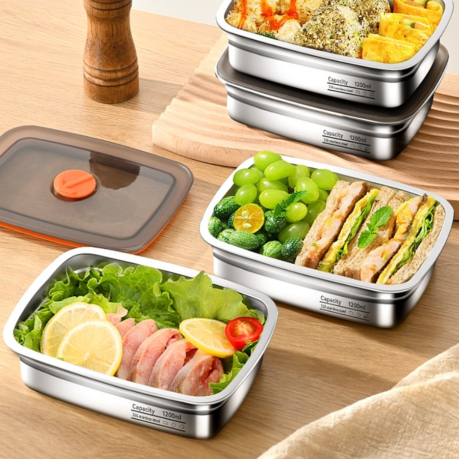 Contenedor de alimentos duradero de acero inoxidable 316 (19 x 13,5 x 5,5 cm)