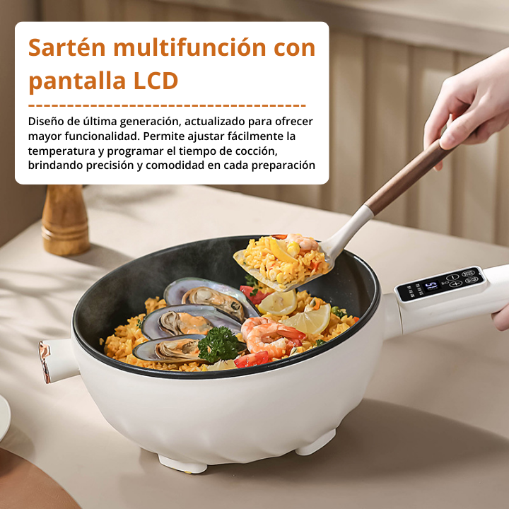 (lcd yen) Sartén eléctrica con pantalla LCD, múltiples modos de cocción y sensor de temperatura automática