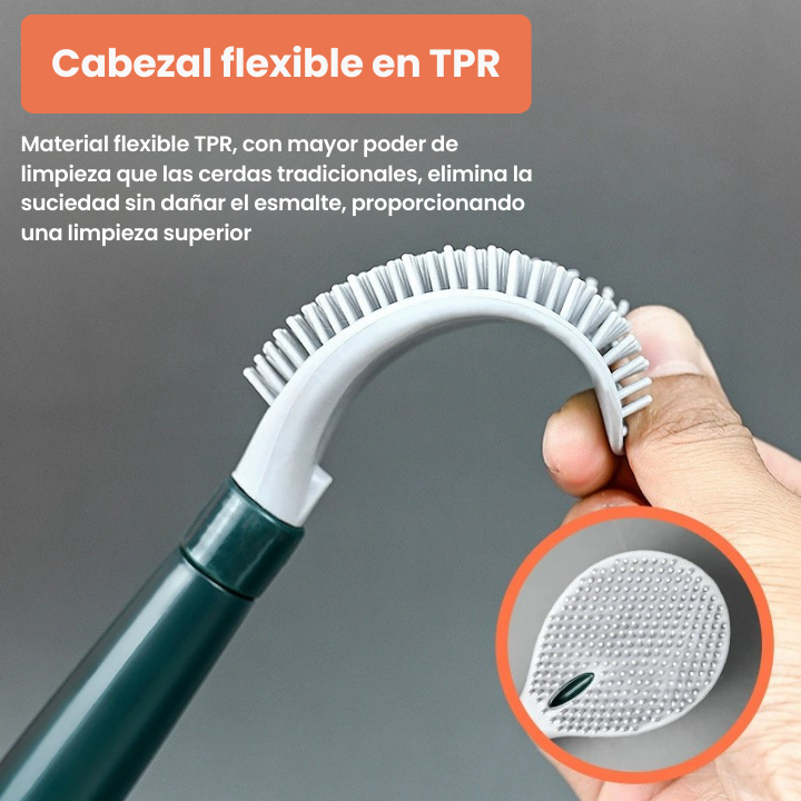 Cepillo de Silicona Flexible para Inodoro con Mango Largo y Colgante de Pared sin Perforación para el Hogar (L)
