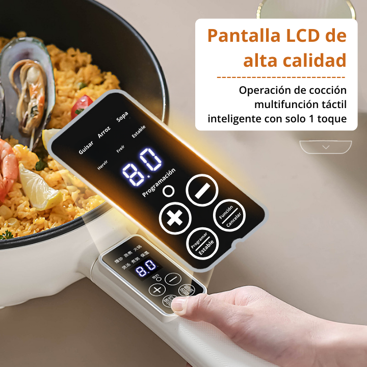 (lcd yen) Sartén eléctrica con pantalla LCD, múltiples modos de cocción y sensor de temperatura automática
