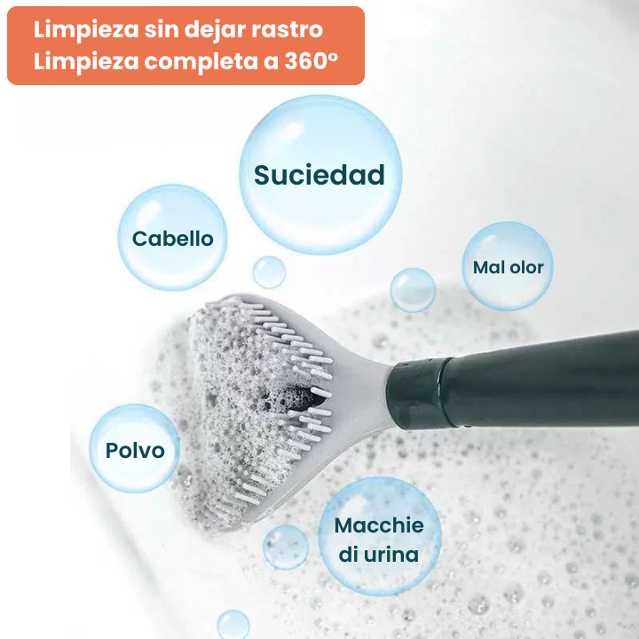 Cepillo de Silicona Flexible para Inodoro con Mango Largo y Colgante de Pared sin Perforación para el Hogar (L)