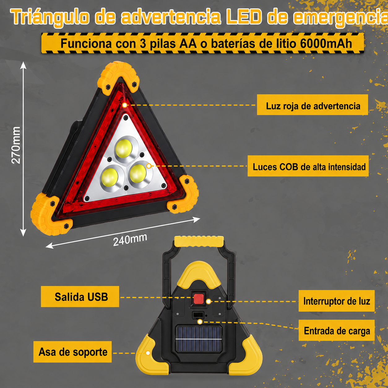 Triángulo De Advertencia LED Para Automóvil 3 En 1
