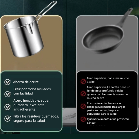 Sartén Multifuncional De Acero Inoxidable 304, Sartén Con Filtro Para Ahorrar Aceite🔥