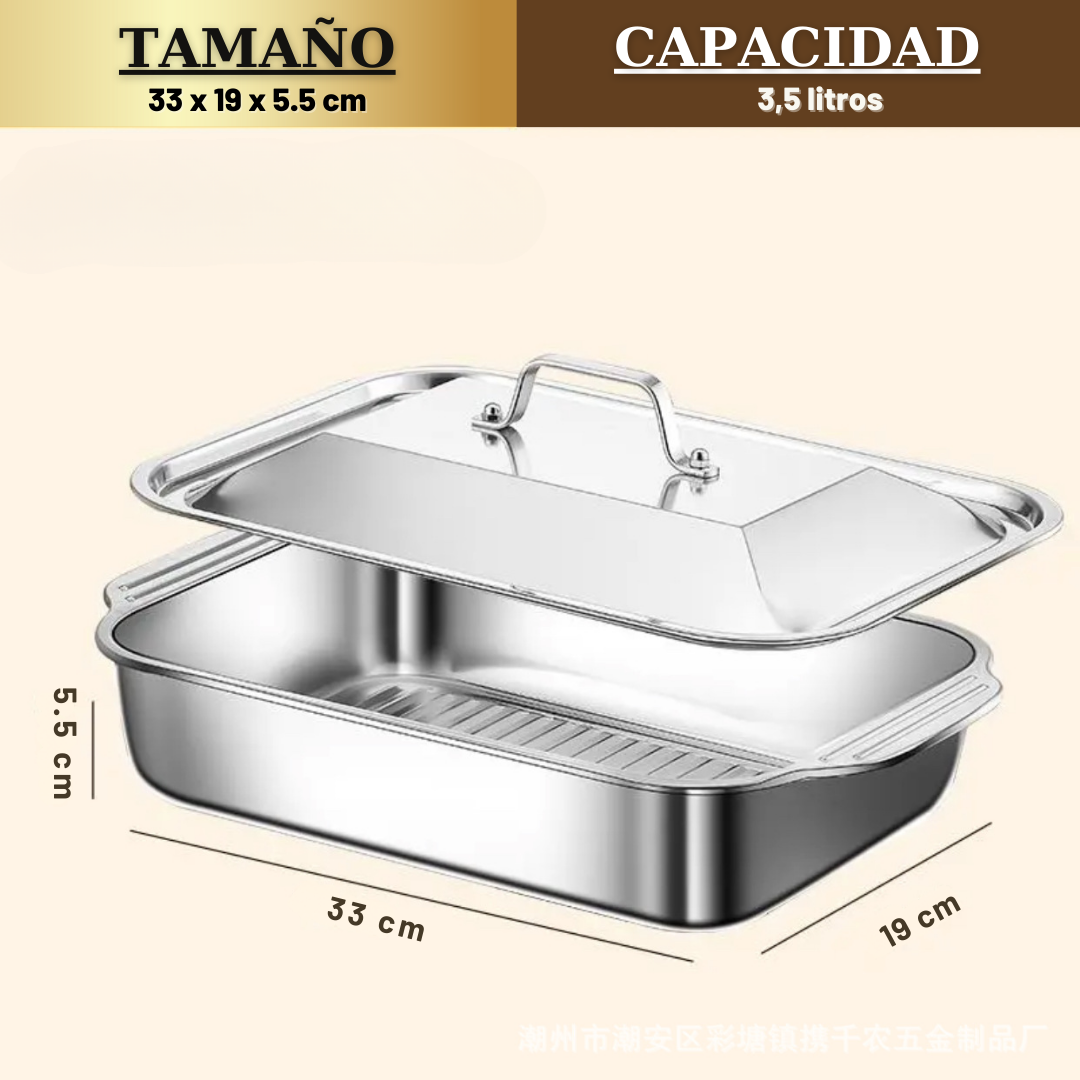 Bandeja De Cocción De Acero Inoxidable De Alta Calidad Con Tapa (33*19*5,5 cm)