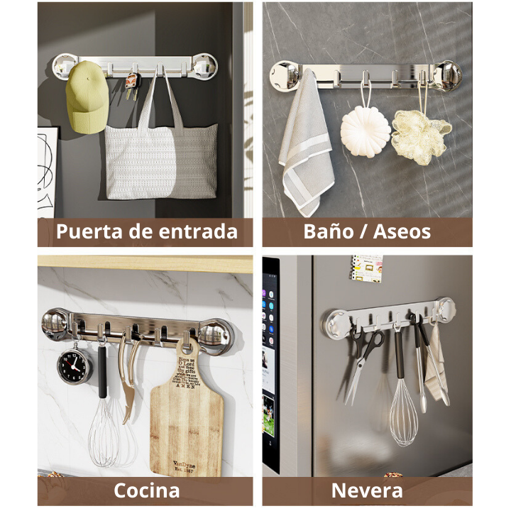 🔹Soportes de acero inoxidable con 5 ganchos, cómodos y capaces de soportar hasta 20 kg