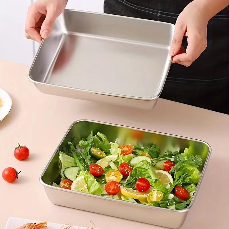 Juego de 3 cajas de acero inoxidable para alimentos (30 x 24 x 6 cm)