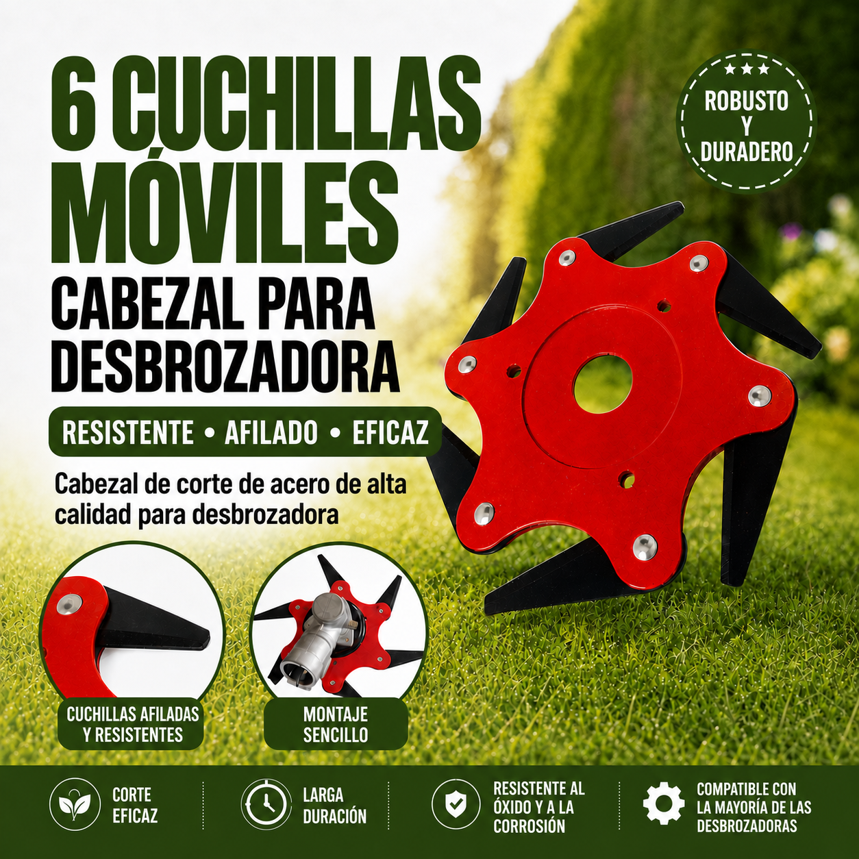 70% DE DESCUENTO | Lama Para Césped Con 6 Dientes De Acero (Accesorios Incluidos) (Bản sao)