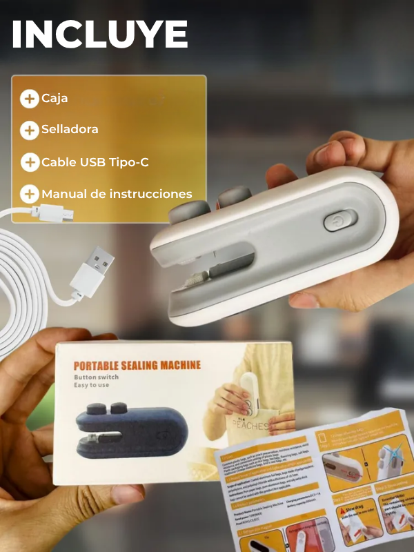 BestSeller™ - Selladora de bolsas manual / Sellador portátil con cuchilla / Empaquetadora 2 en 1 con imán