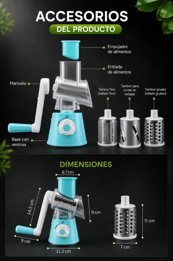 70% DE DESCUENTO | Cortador de Verduras Multifuncional 3 en 1 – Ralla, Rebana y Corta en Cubos Rápidamente para el Hogar