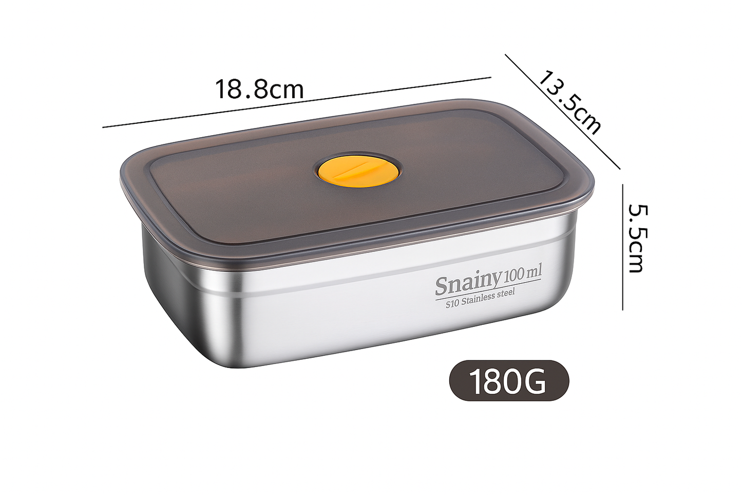 Recipiente para alimentos de acero inoxidable 316 con tapa al vacío (20* 14 * 6 cm)