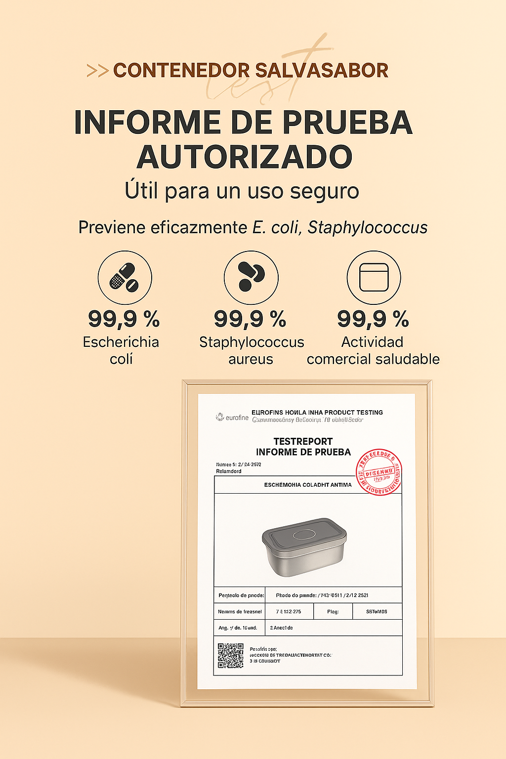 Recipiente para alimentos de acero inoxidable 316 con tapa al vacío (20* 14 * 6 cm)