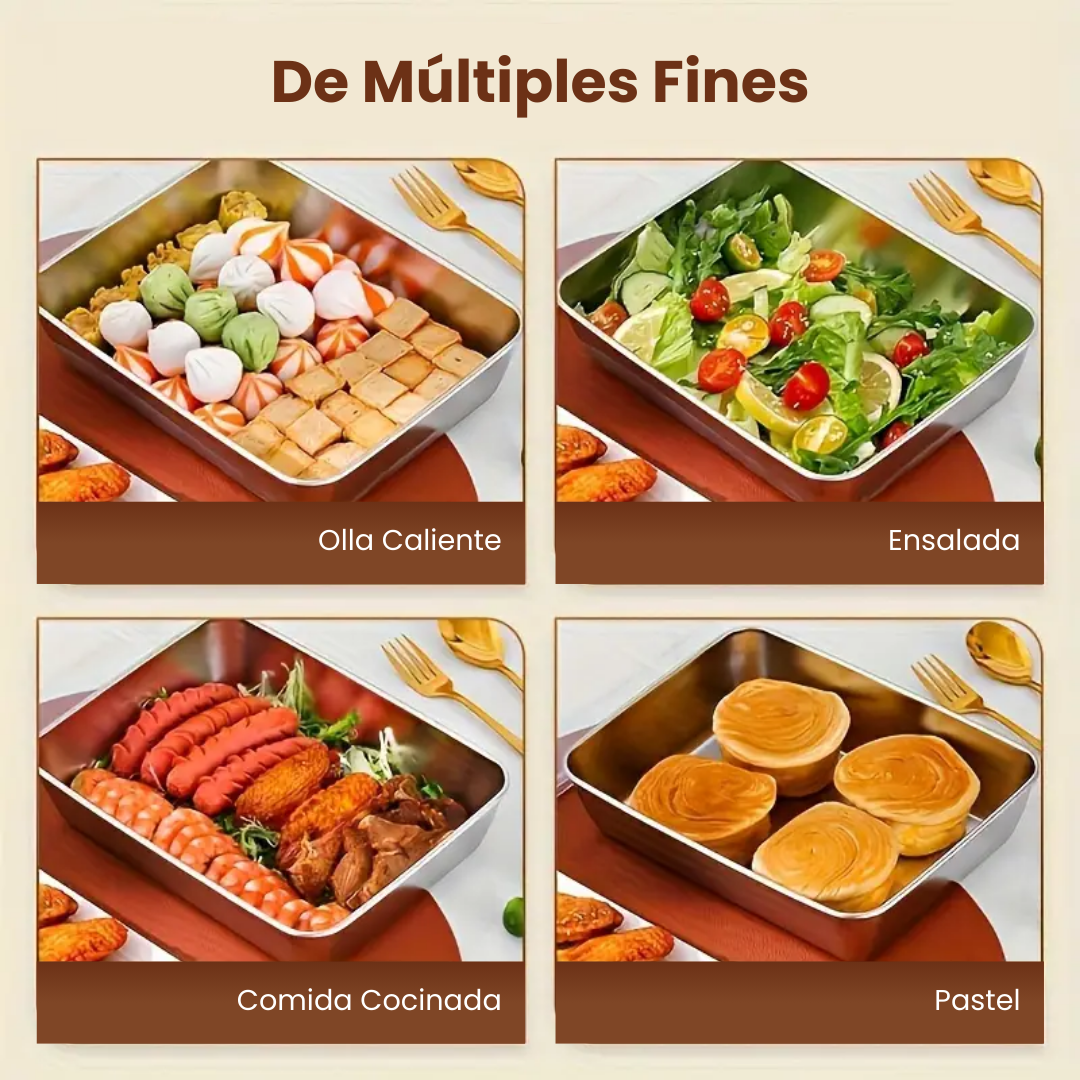 Contenedor de alimentos de acero inoxidable 304 (22 x 15 x 6 cm) con tapa de acero inoxidable