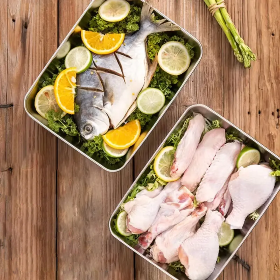 Caja de alimentos de acero inoxidable 304 (25 x 20 x 6 cm)