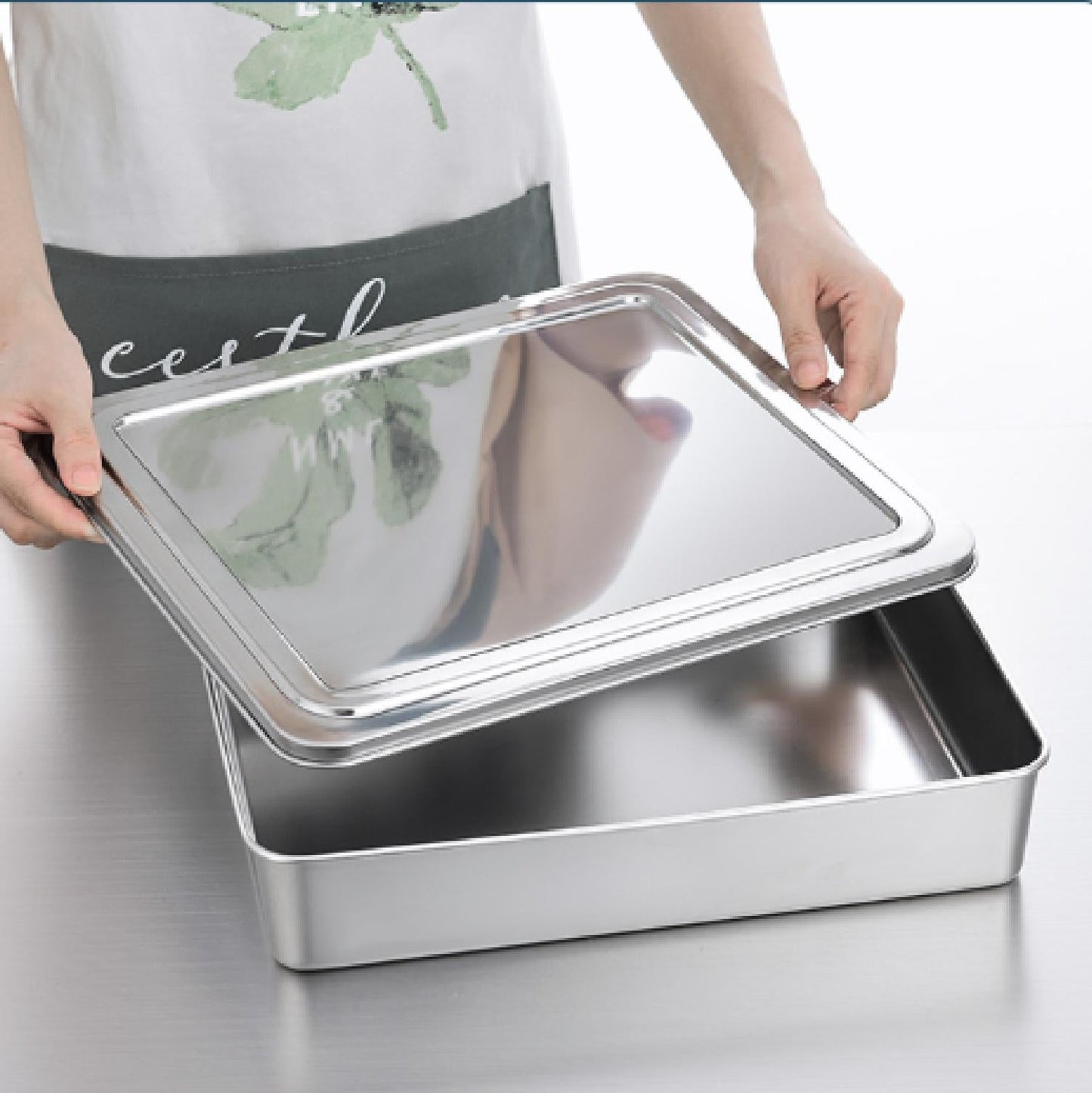 Juego De 2 Cajas Para Tapa De Bandeja De Servicio De Acero Inoxidable.