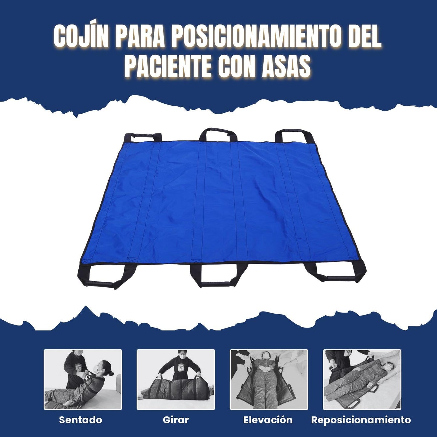 🔵Tabla de transferencia de pacientes con 6 asas reforzadas, almohadilla médica multiusos para camas, ancianos