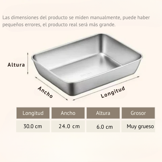 Juego de 3 cajas de acero inoxidable para alimentos (30 x 24 x 6 cm)