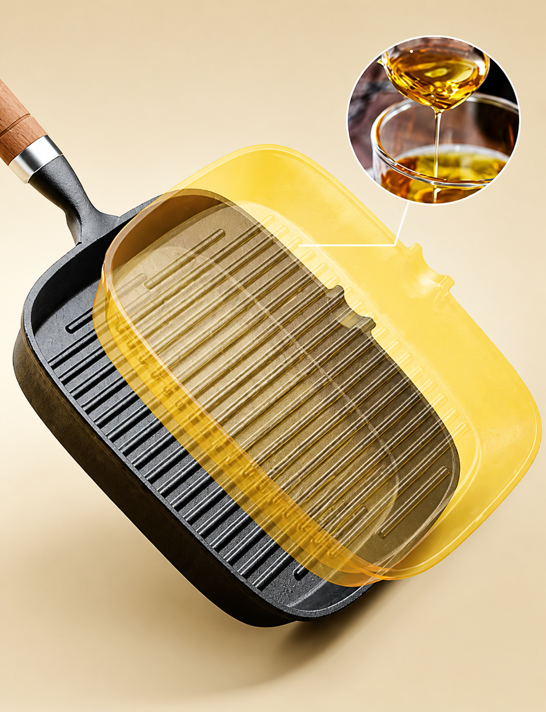 Sartén Grill de Hierro Fundido con Mango de Madera — Antiadherente Natural, Apta para Inducción y Gas