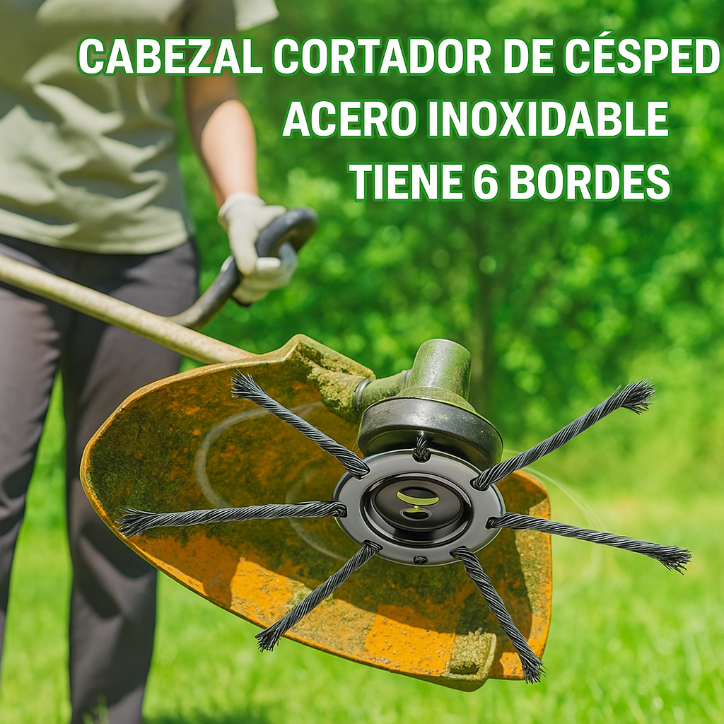 El cabezal del cortacésped tiene 6 bordes de acero inoxidable (Accesorios incluidos)