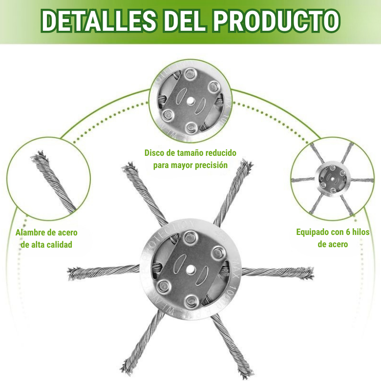 El cabezal del cortacésped tiene 6 bordes de acero inoxidable (Accesorios incluidos)