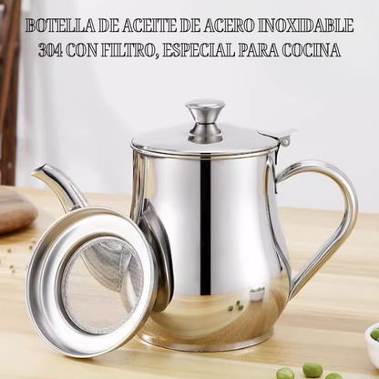 Botella de aceite de acero inoxidable 304 con filtro, especial para cocina