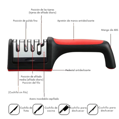 Afilador de cuchillos/tijeras de 4 niveles adecuado para muchos tipos de cuchillos