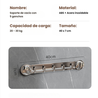 Soportes de acero inoxidable con 5 ganchos, cómodos y capaces de soportar hasta 20 kg