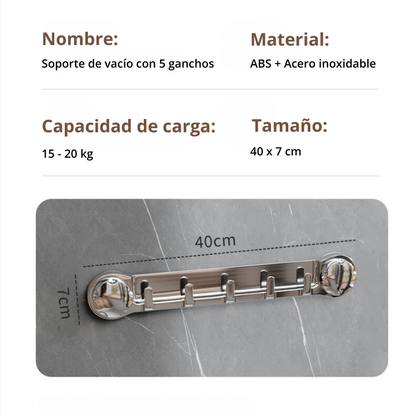 Soportes de acero inoxidable con 5 ganchos, cómodos y capaces de soportar hasta 20 kg