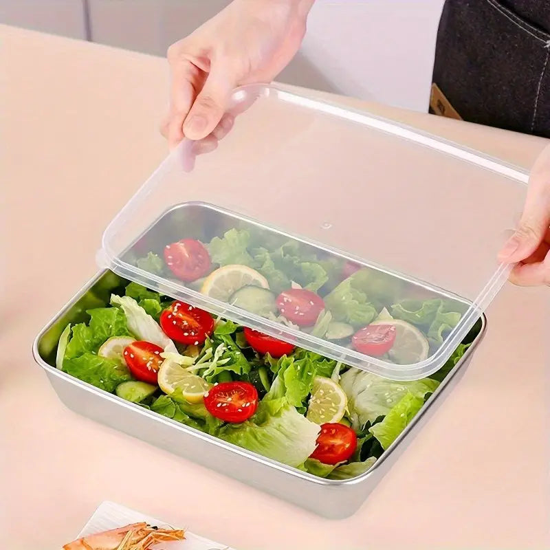 Juego de 3 cajas de acero inoxidable para alimentos FOODY (30x24x6 cm)