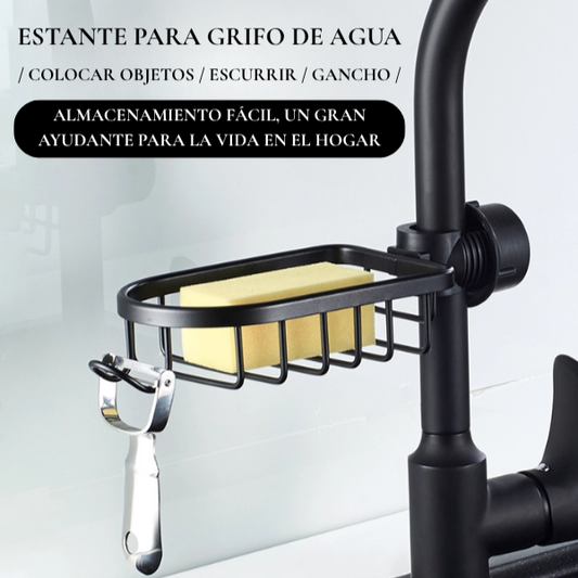 Soporte de acero inoxidable para esponjas multifuncional con montaje en el grifo
