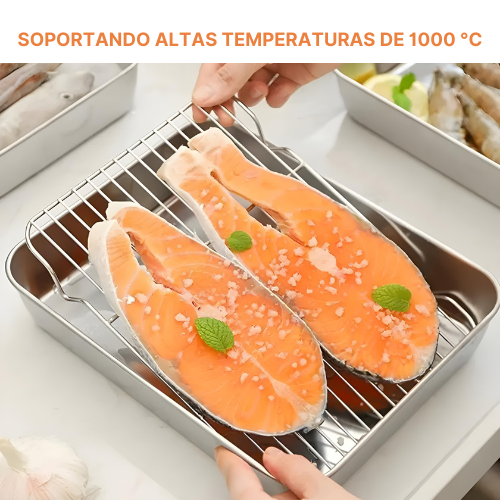 Juego de 3 cajas de acero inoxidable para alimentos FOODY (30x24x6 cm)