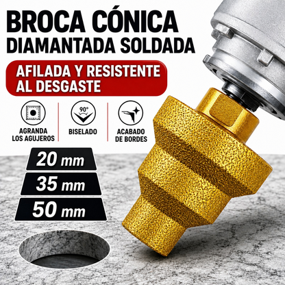 Broca Diamantada para Ampliar y Biselar Agujeros de 3 Niveles 20-35-50 mm (Accesorios Incluidos)