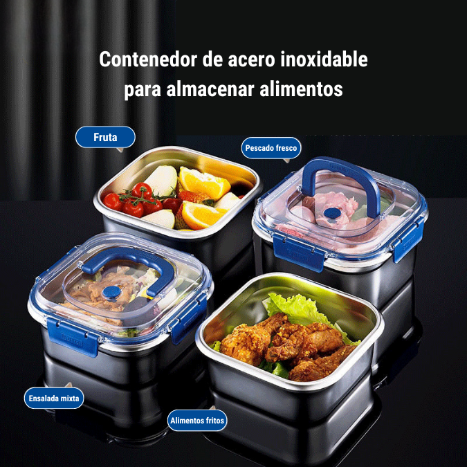 Caja grande para almacenamiento de alimentos de acero inoxidable 316 con tapa sellada y sellado al vacío 1800 ml