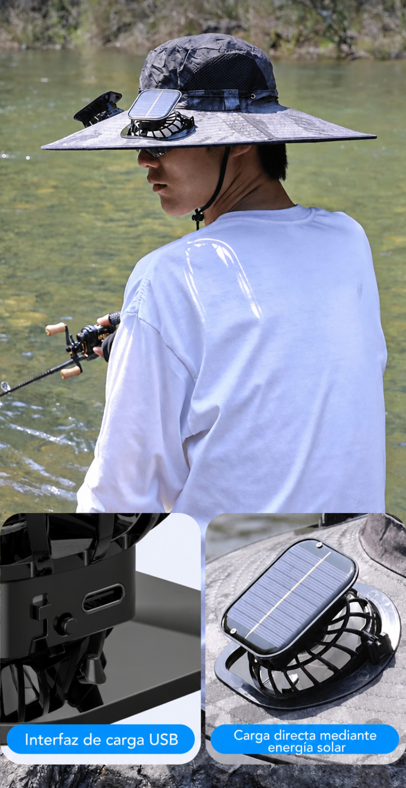 70% DE DESCUENTO | Sombrero Solar con Ventilador – Frescor Manos Libres y Protección UV 360°