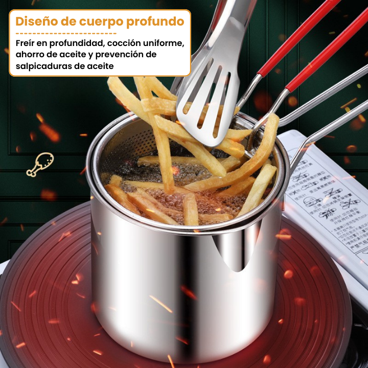 Olla multifuncional para freír en profundidad con cesta resistente de acero inoxidable 304