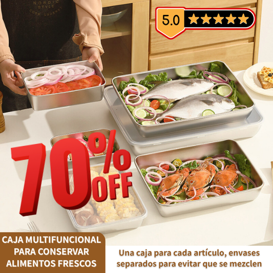 Juego de cajas de almacenamiento de alimentos de acero inoxidable 304 (25 x 20 x 6 cm)