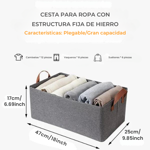 Juego de 2 cajas para guardar ropa con estructura fija de hierro (47 cm x 25 cm x 17 cm)