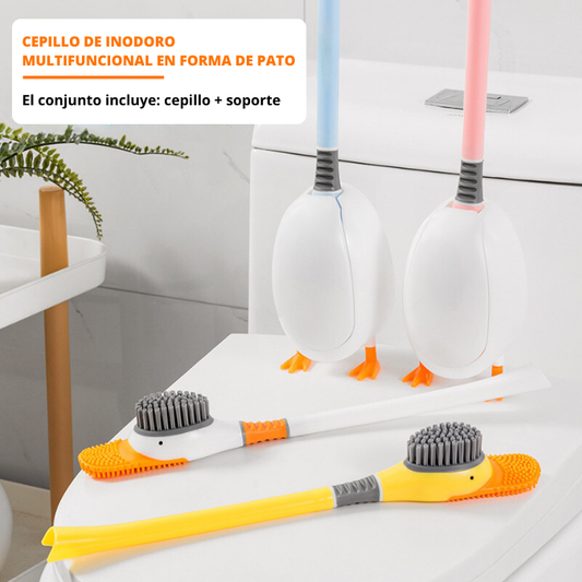 Juego de escobilla de baño con mango largo en forma de pato