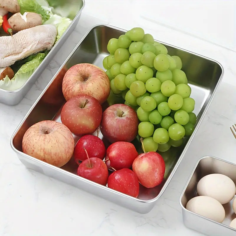 Juego de 3 cajas de acero inoxidable para alimentos FOODY (30x24x6 cm)