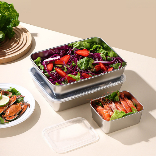 Juego de 3 cajas de acero inoxidable para alimentos (25 x 20 x 6 cm)✓