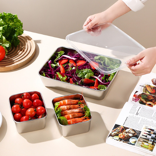 Juego de 3 cajas de acero inoxidable para alimentos (25 x 20 x 6 cm)✓