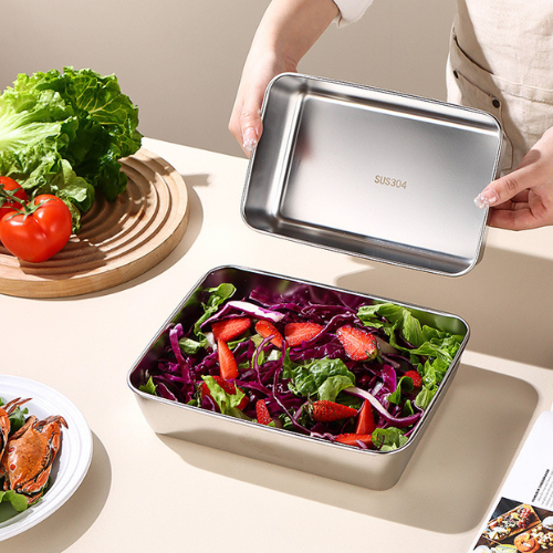 Juego de 3 cajas de acero inoxidable para alimentos (25 x 20 x 6 cm)✓