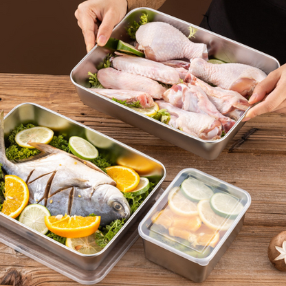 Juego de 3 cajas de acero inoxidable para alimentos (25 x 20 x 6 cm)✓
