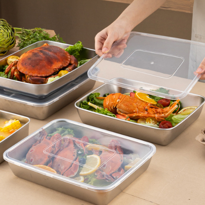 Juego de 3 cajas de acero inoxidable para alimentos (25 x 20 x 6 cm)✓