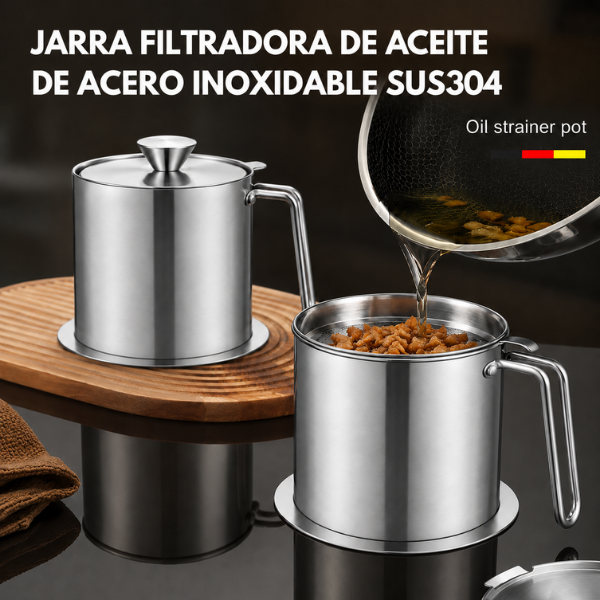 70% DE DESCUENTO | Jarra Filtradora de Aceite de Acero Inoxidable SUS304 (1400 ML)