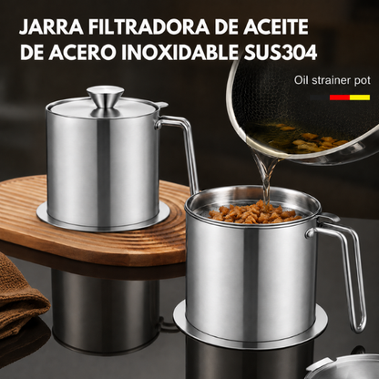 70% DE DESCUENTO | Jarra Filtradora de Aceite de Acero Inoxidable SUS304 (1400 ML)