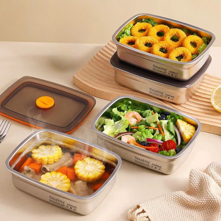 Recipiente para alimentos de acero inoxidable 316 con tapa al vacío (19 x 13,5 x 5,5 cm) (LTT)