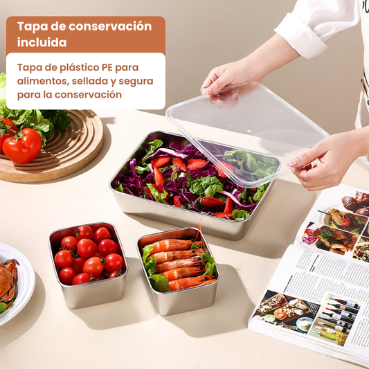 Cajas para alimentos de acero inoxidable 304 (25 x 19,5 x 5 cm)
