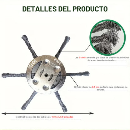 El cabezal del cortacésped tiene 6 ramas tejidas con alambre de acero resistente