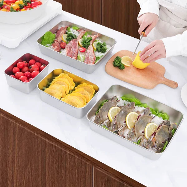 Conjunto de 3 caixas de alimentos em aço inoxidável