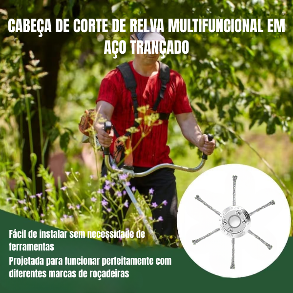 El cabezal del cortacésped tiene 6 ramas tejidas con alambre de acero resistente ✓